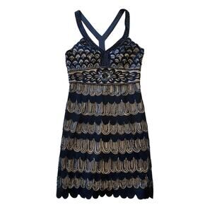 NWT Sue Wong Nocturne Beaded Sequin Art Deco Cocktail Dress Black Nude 12